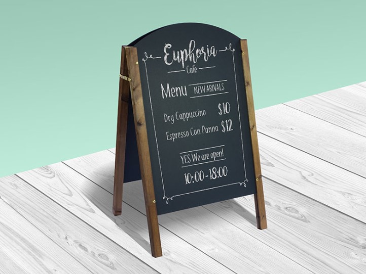 A-Frame Chalkboard Restaurant / Cafe Menu Mockup Psd