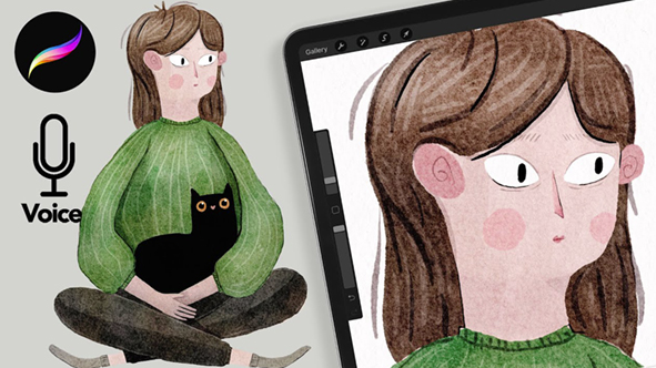 Draw Women with Black Cat Watercolor Illustration Tutorial in Procreate