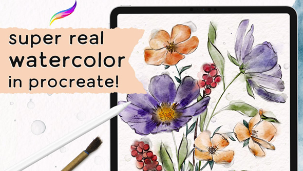 Realistic Watercolor Floral Draw on iPad Ink & Watercolor in Procreate Tutorial