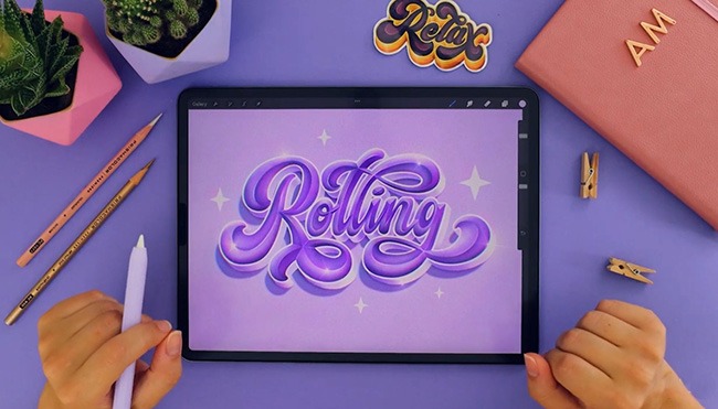 How to Draw a 3D Bevel Word in Procreate by Aurelie Maron