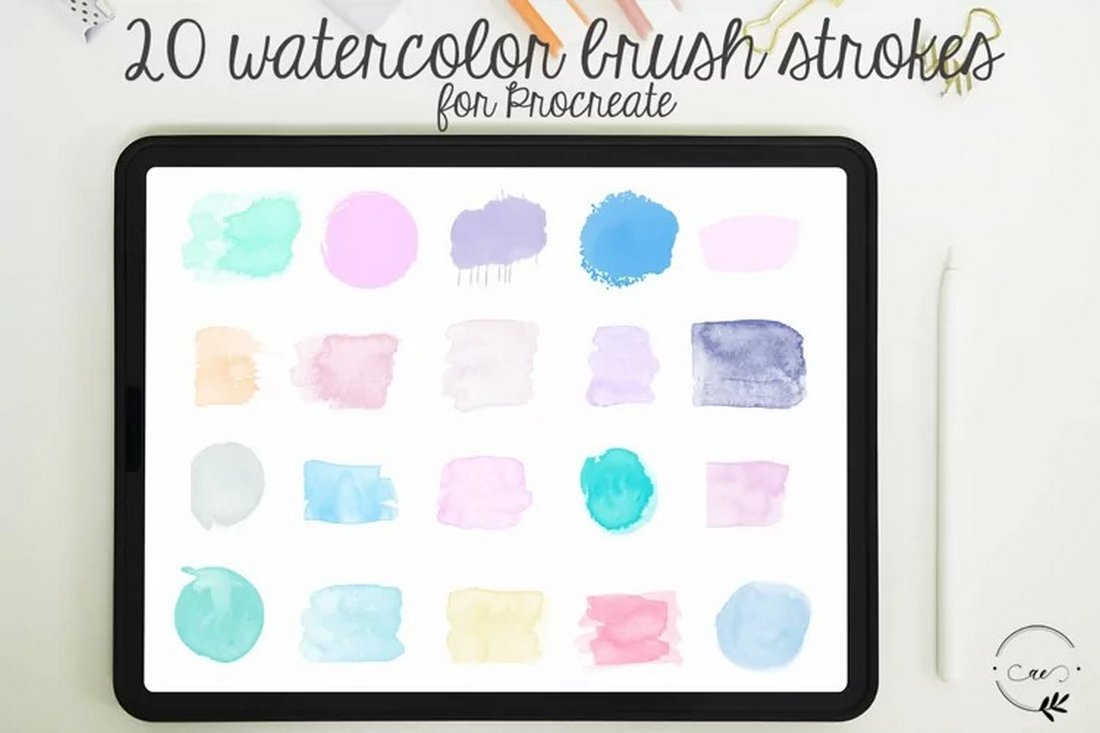 20 Watercolor Brushes for Procreate