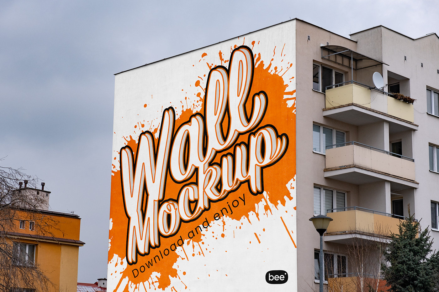 Perspective View City Building Wall Mockup FREE PSD