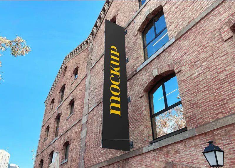 Perspective View of Restaurant Hanging Banner Mockup FREE PSD